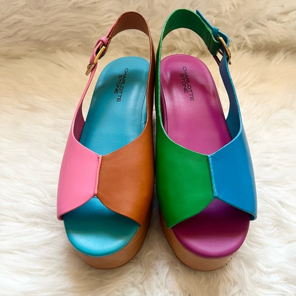 New! CHARLOTTE STONE Cedric Colorblock Platform Sandals Clogs in Cabana - Picture 13 of 16